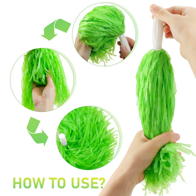 Faxco 12Pack Plastic Pom Poms Cheerleading Pom Poms Sports Dance Cheer Plastic Pom Pom for Rooters,Cheering Squard,Cheering Team (Green) - Image 4
